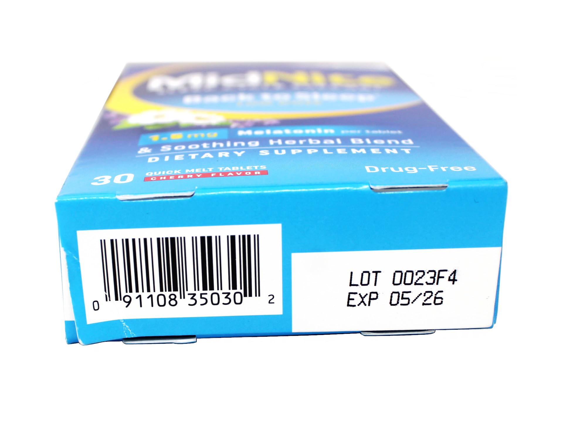 MidNite Sleep Aid cherry-flavored tablet pack for a tasty bedtime routine