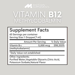 Close-up of Midtown B12 5000 mcg drops bottle