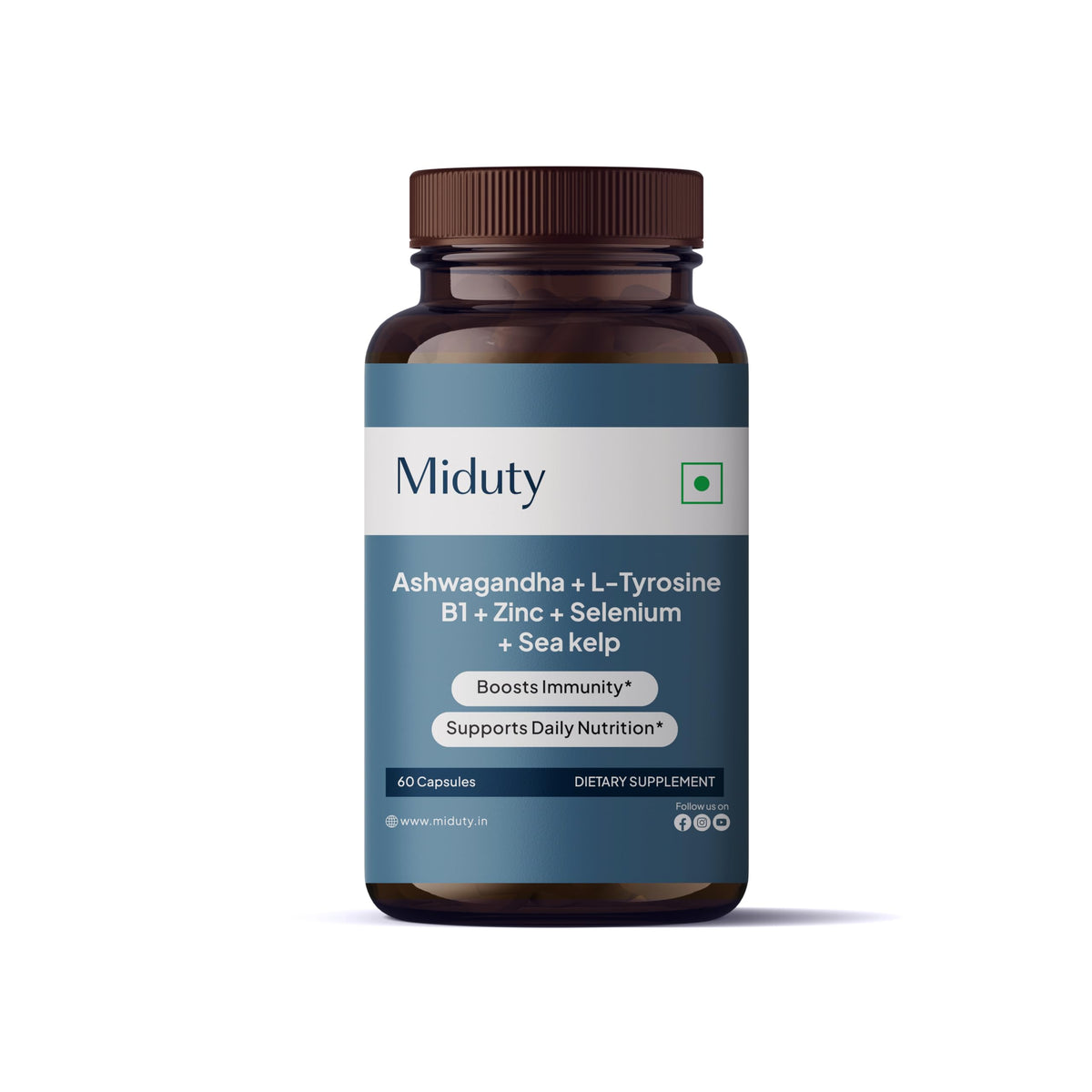 Miduty KSM-66 Ashwagandha and Organic Sea Kelp capsules - front view