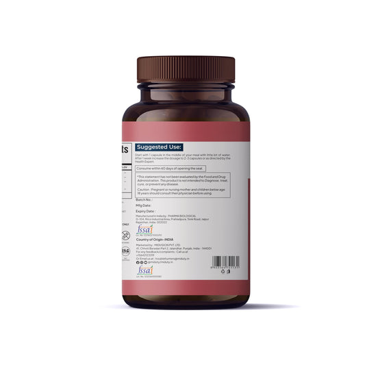 Close-up of Miduty bottle label featuring Betaine HCl + Pepsin and enzymes