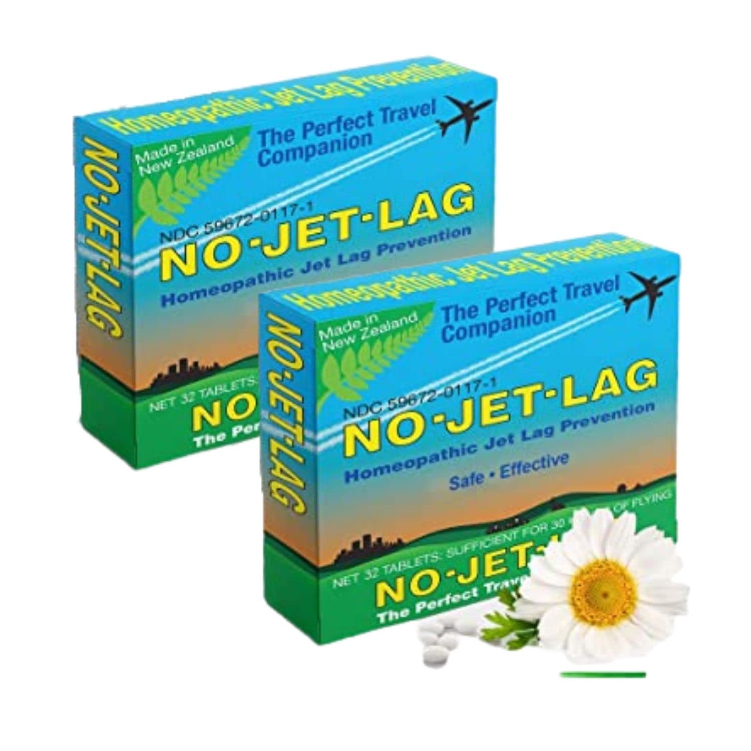 Miers Labs NO Jet Lag 2-pack bottle and packaging on white background