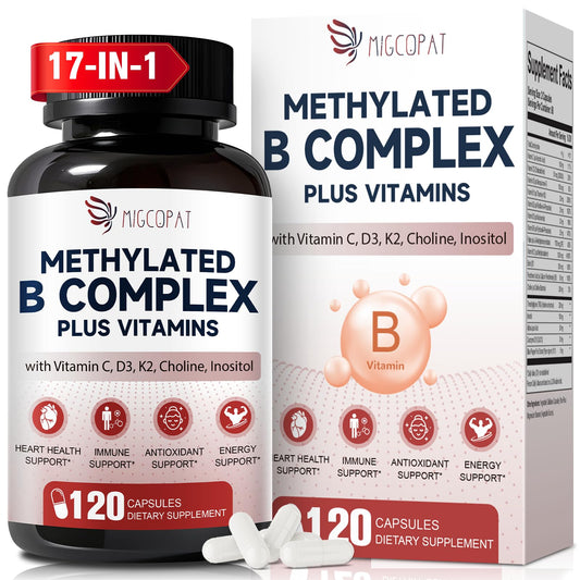 Front view of Migcopat 17-in-1 Methylated B Complex bottle