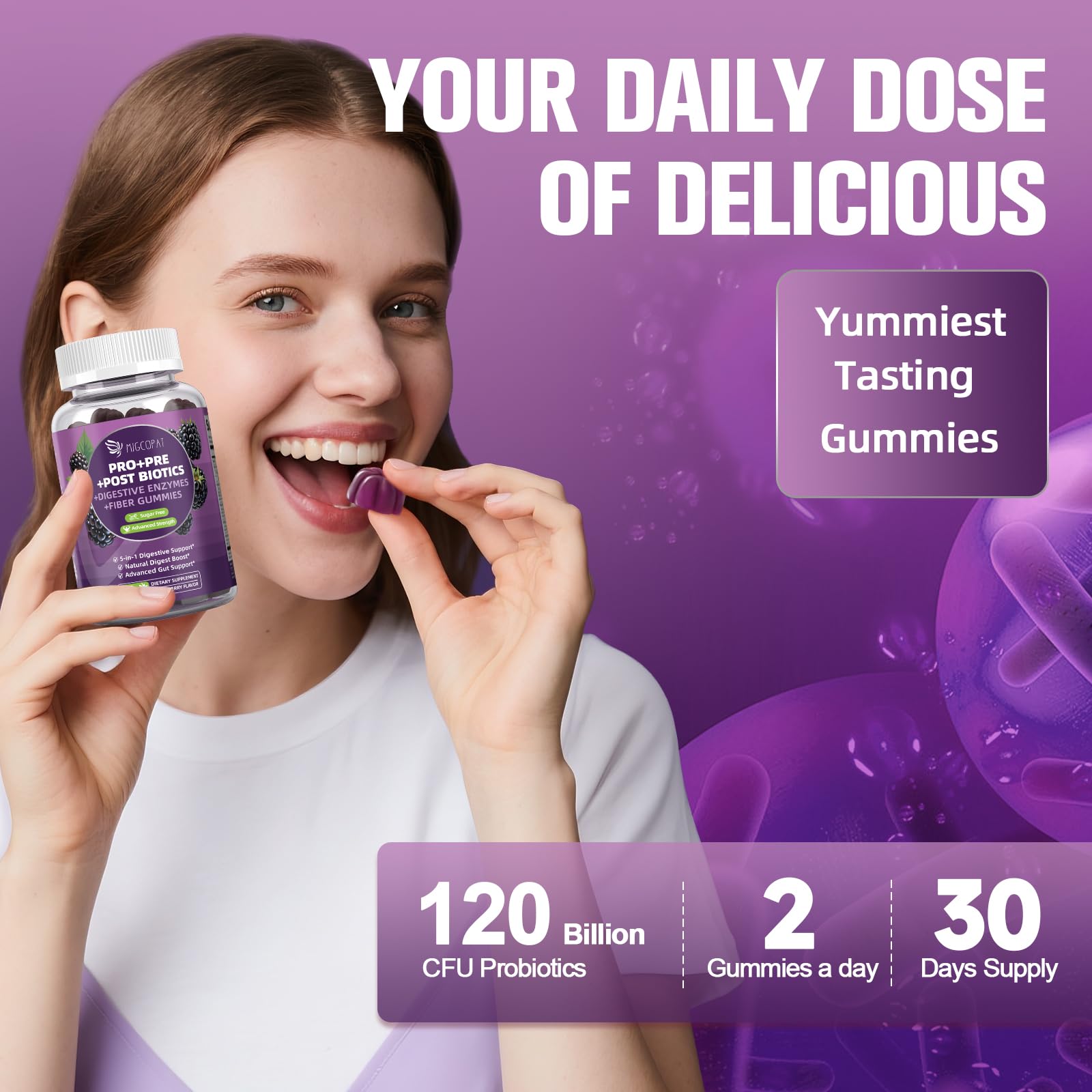 Digestive enzyme and fiber components are part of the blend.