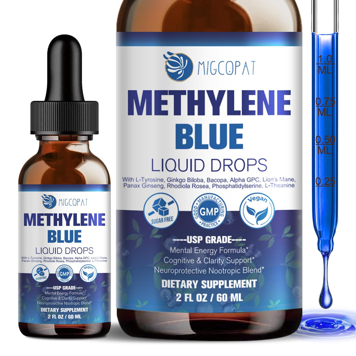 Migcopat Methylene Blue Drops bottle front view