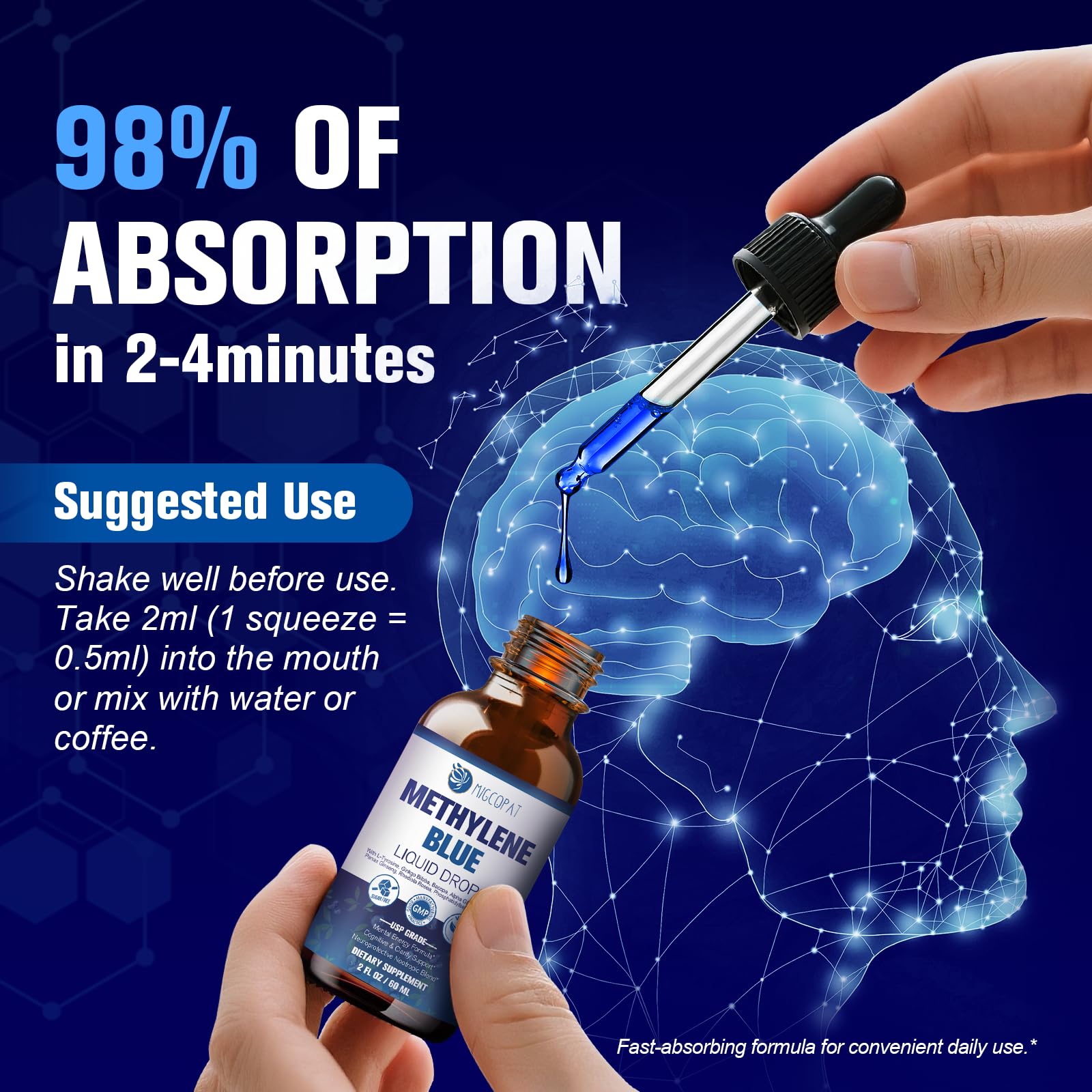 Dropper dispensing Migcopat Methylene Blue Drops