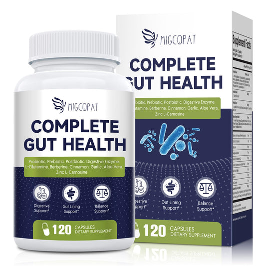 Migcopat bottle and capsules emphasizing 80B CFU probiotics