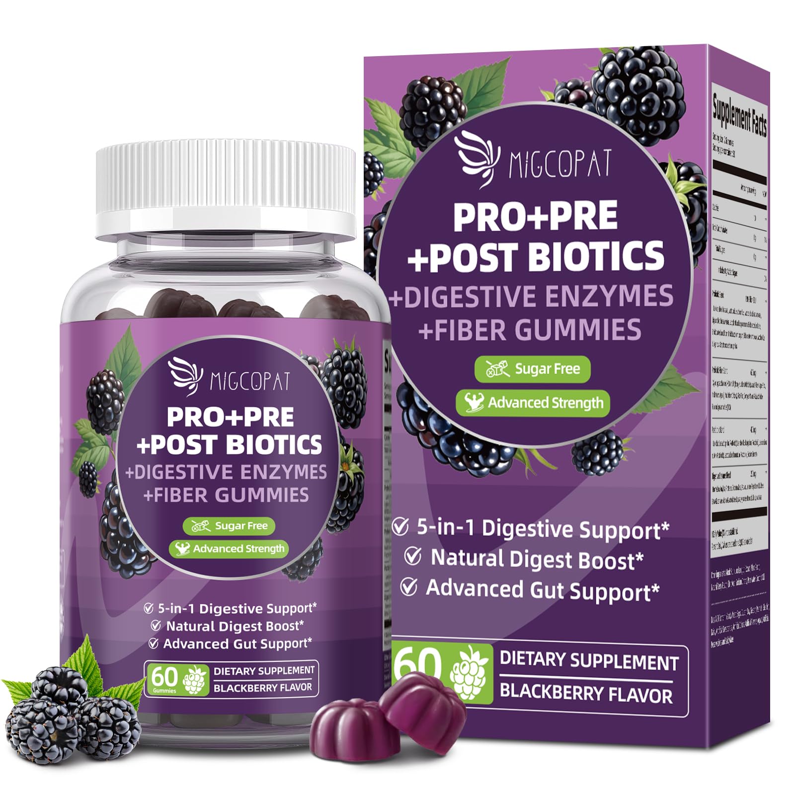 Migcopat Gummies bottle label showing 60 count