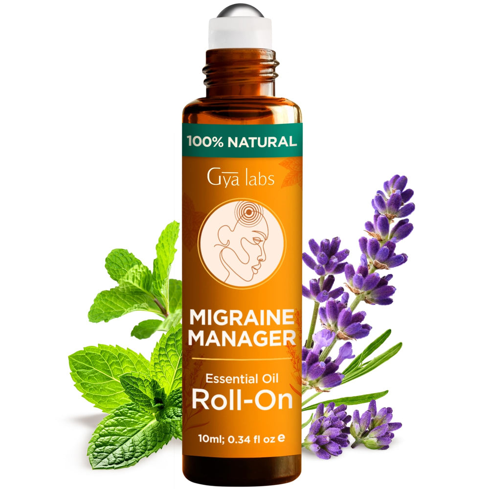 Gya Labs Migraine Manager essential oil roll-on bottle, 0.34 fl oz travel size