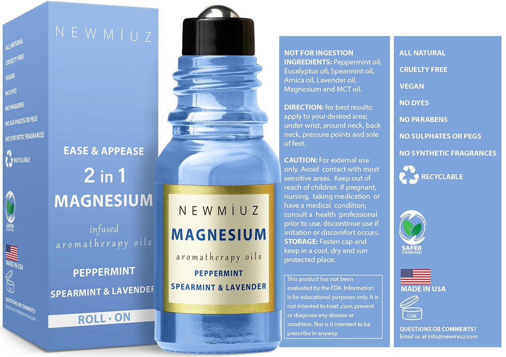 Purse essentials migraine relief roll-on on a white surface