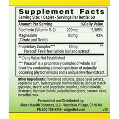 MigreLief caplets close-up showing easy-to-take daily capsules.