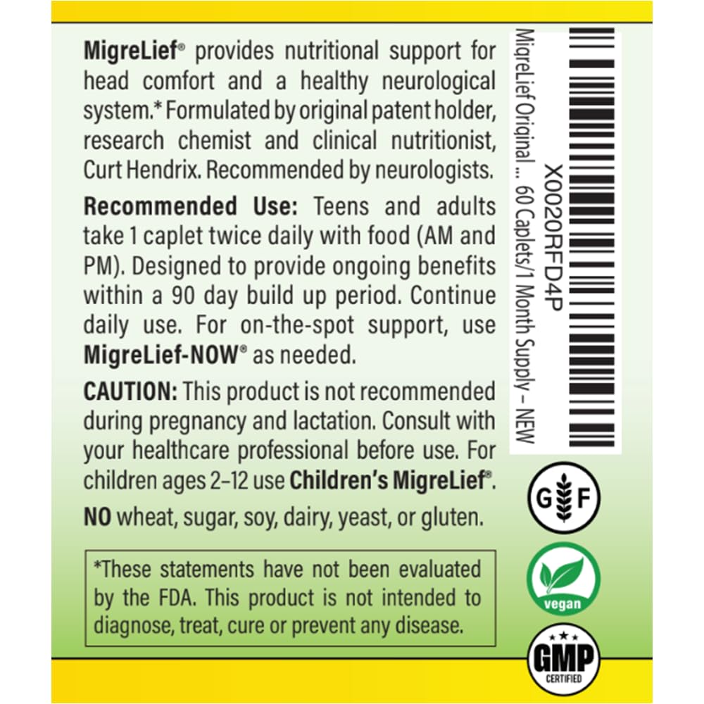 Puracol feverfew ingredient highlight from MigreLief packaging.