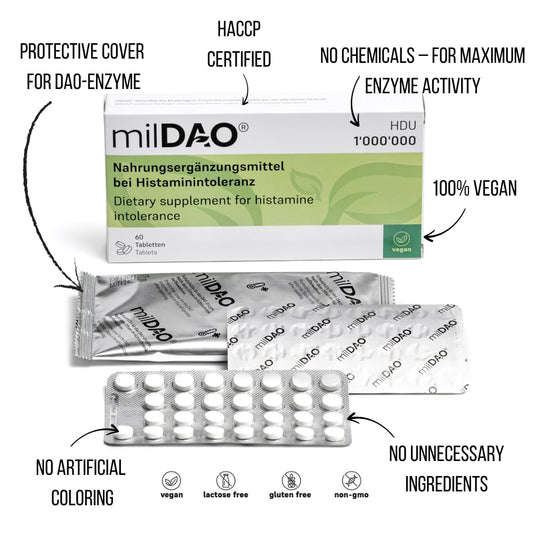 Close-up of milDAO DAO enzyme tablet