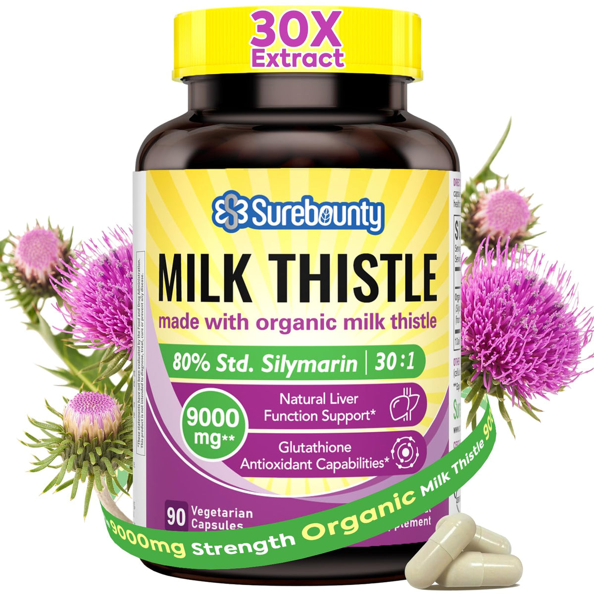 Milk thistle 9000 mg equivalent with 30X extract and 80% silymarin