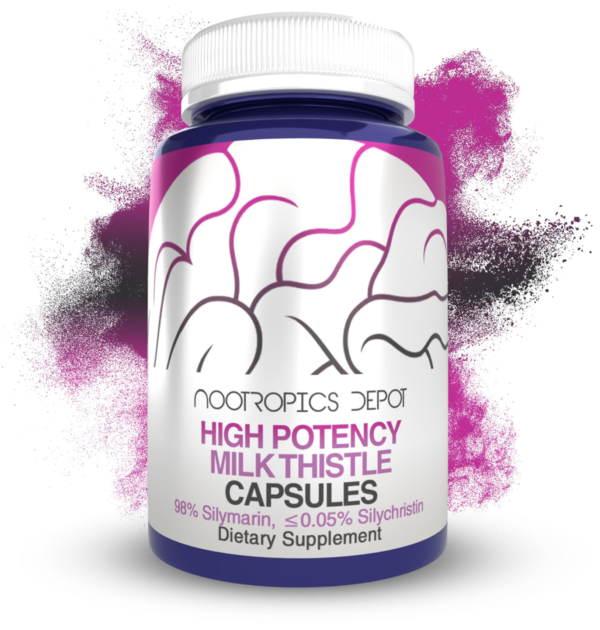 Milk Thistle Capsules Bottle Front – 200mg Silymarins, 60 Count