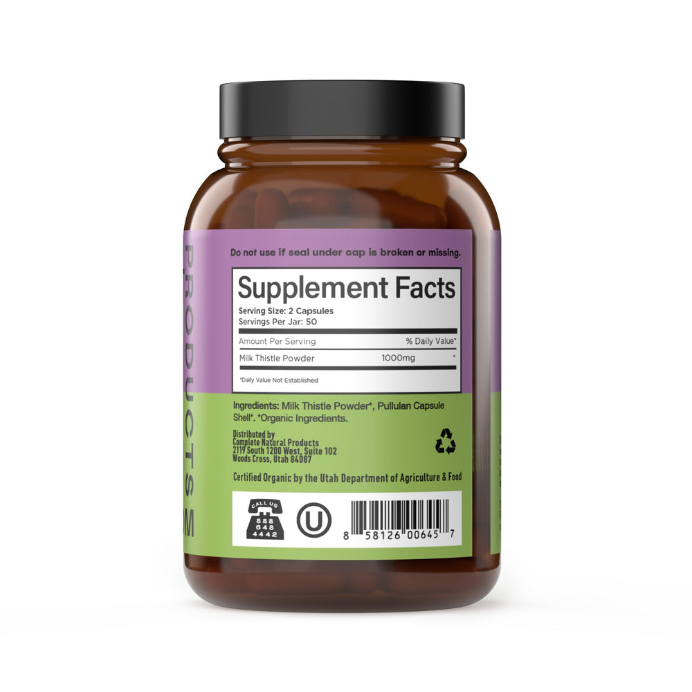 Close-up of milk thistle capsules with 500 mg per capsule