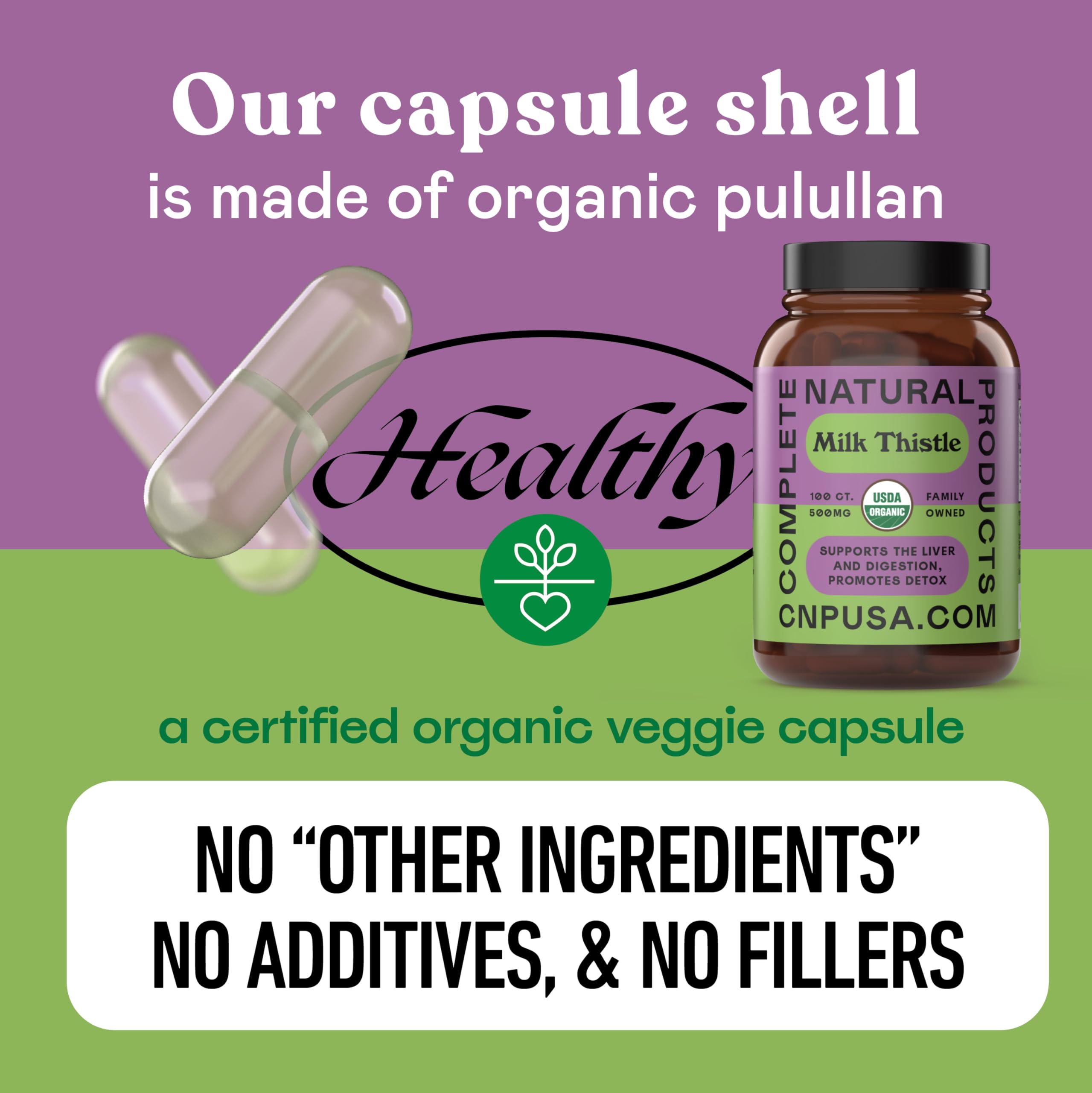 Ingredient and silymarin content label on milk thistle packaging
