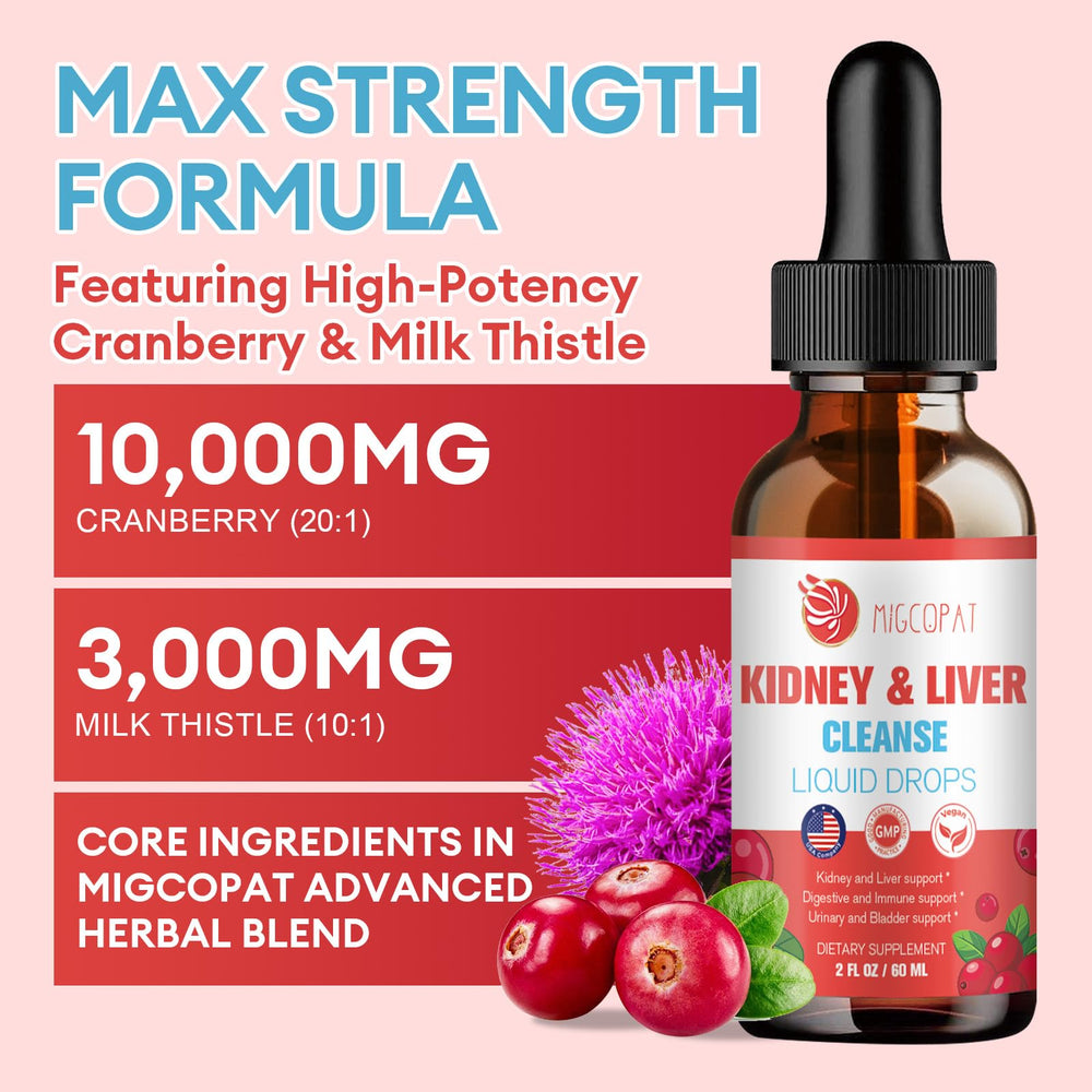 Milk thistle and cranberry herbal blend ingredients panel for detox drops.