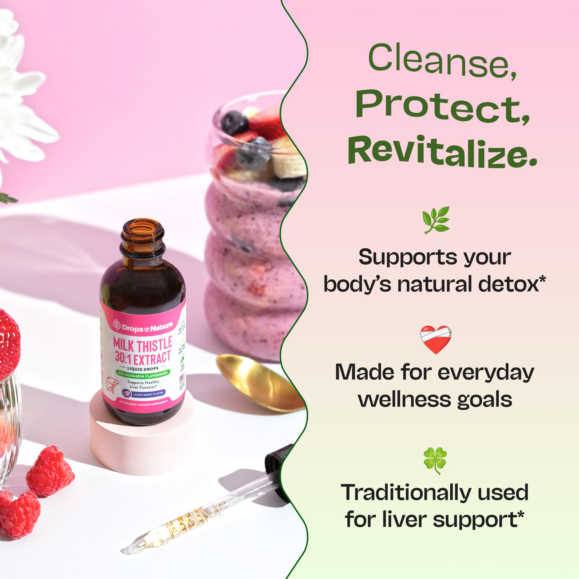 Nutrition label on Milk Thistle Drops bottle (Mixed Berry, 60 mL)