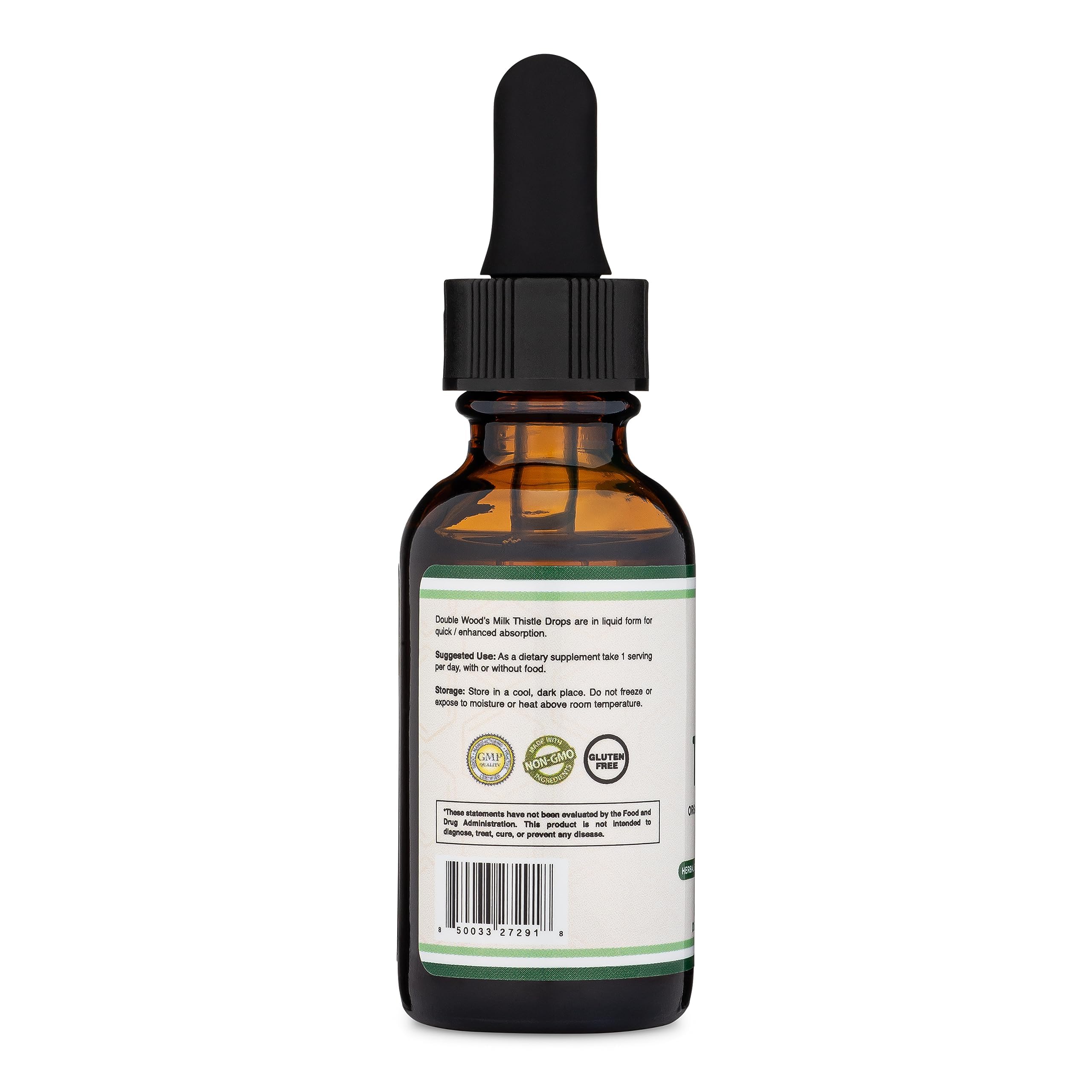 Close-up of Organic Milk Thistle seed extract label per serving