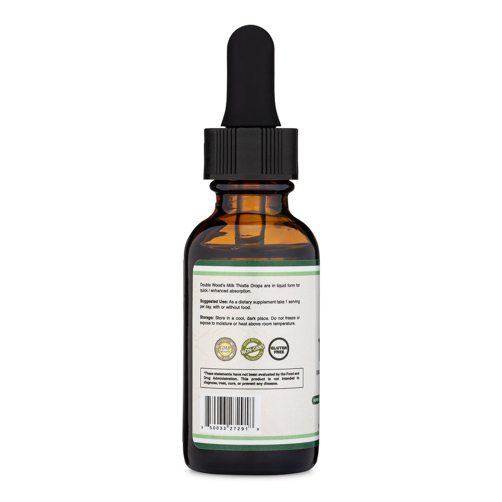 Close-up of Organic Milk Thistle seed extract label per serving