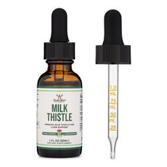 Milk Thistle Drops shown with a cup of tea