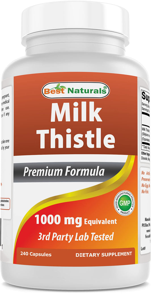 Bottle of Best Naturals Milk Thistle Extract 1000mg - 240 capsules