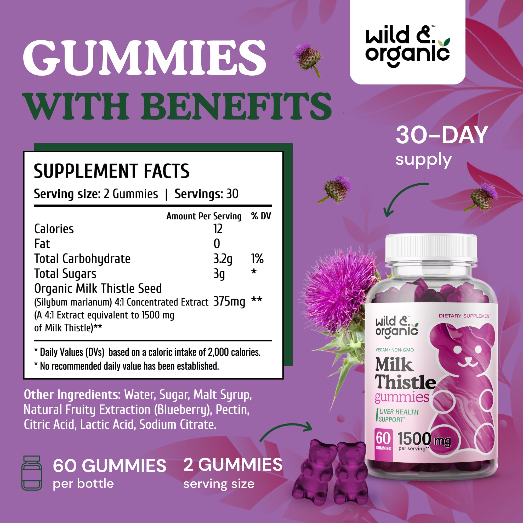 Close-up of the 375mg milk thistle extract per gummy