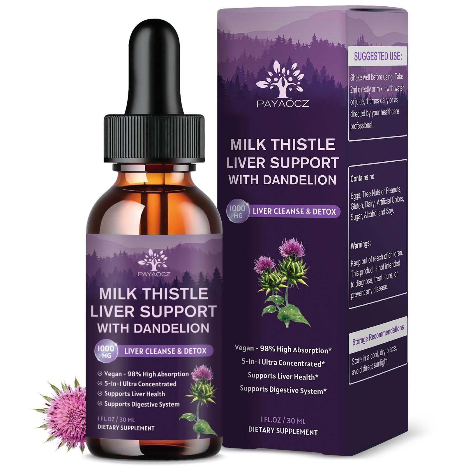 Two 1000mg Milk Thistle Liquid Drops bottles – hero image