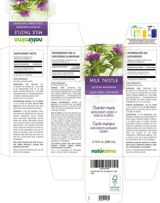 Milk Thistle liquid extract in drops showing 40 drops (2 ml) serving