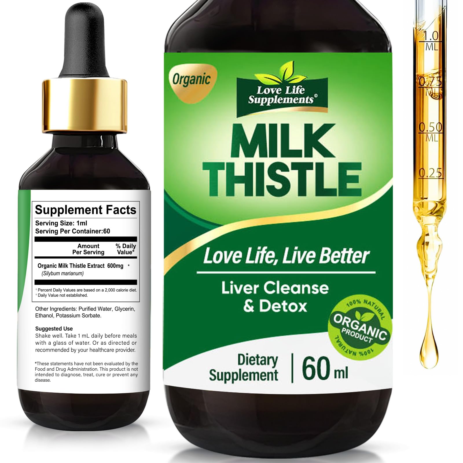 Milk Thistle Liquid Supplement bottle with dropper (2oz)