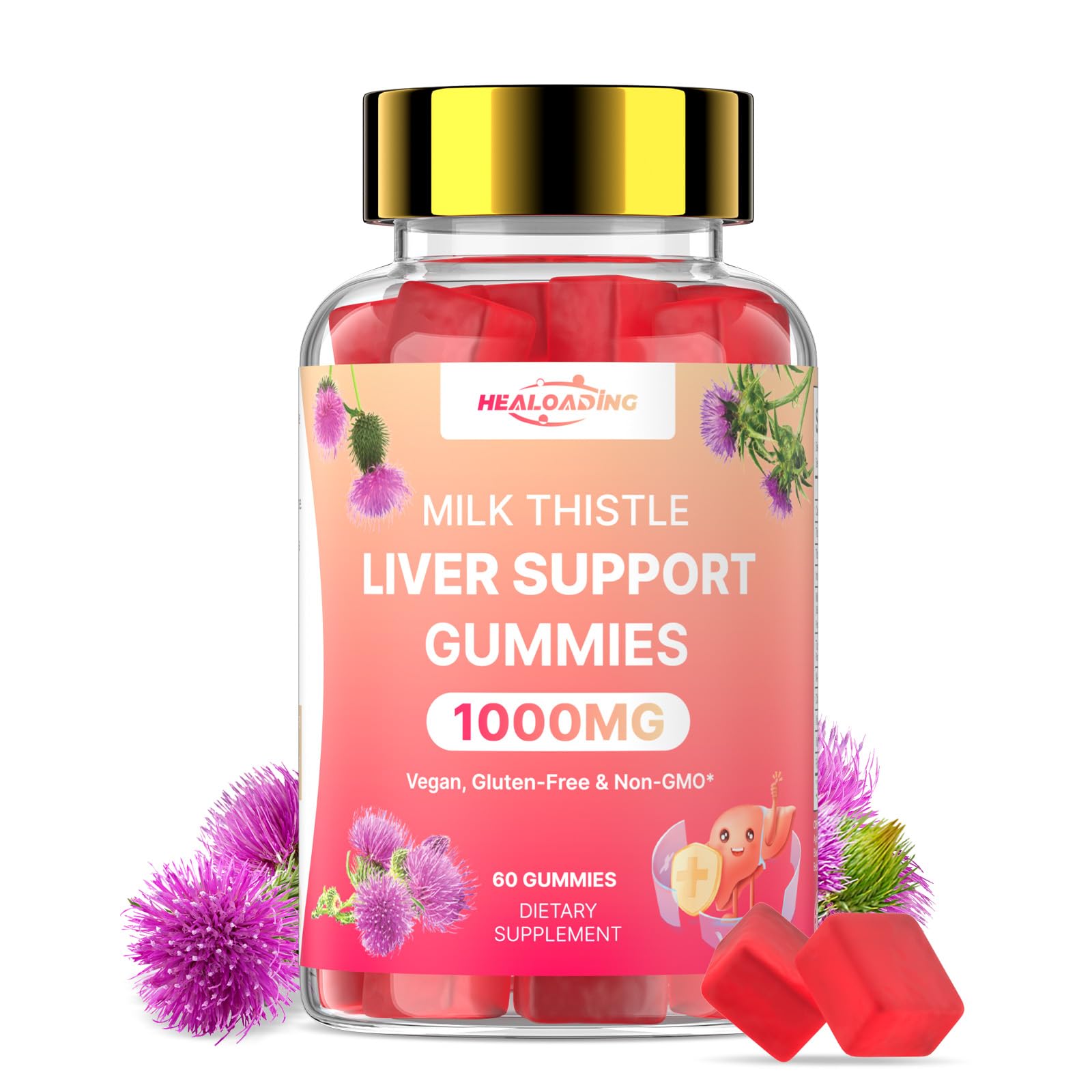 Bottle ofMilk Thistle Liver Detox Gummies with strawberry flavor