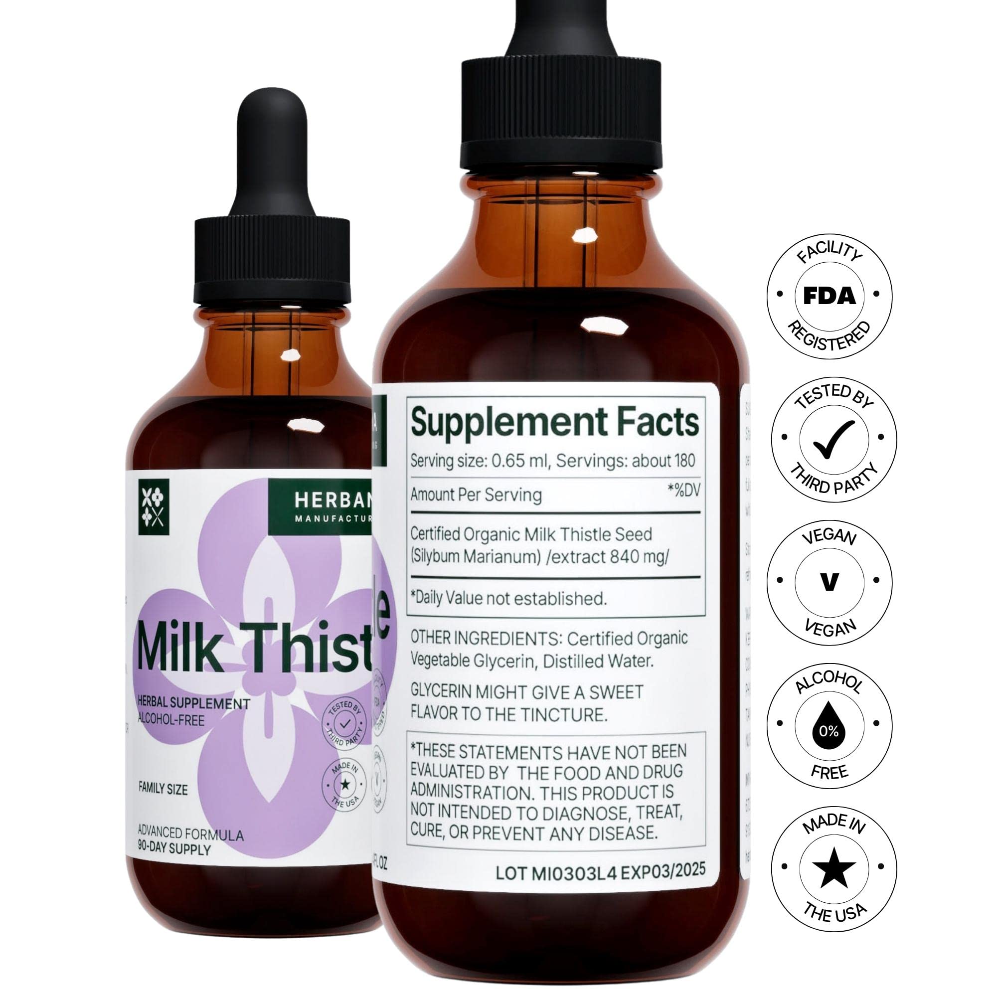 Liver support drops bottle label featuring Milk Thistle