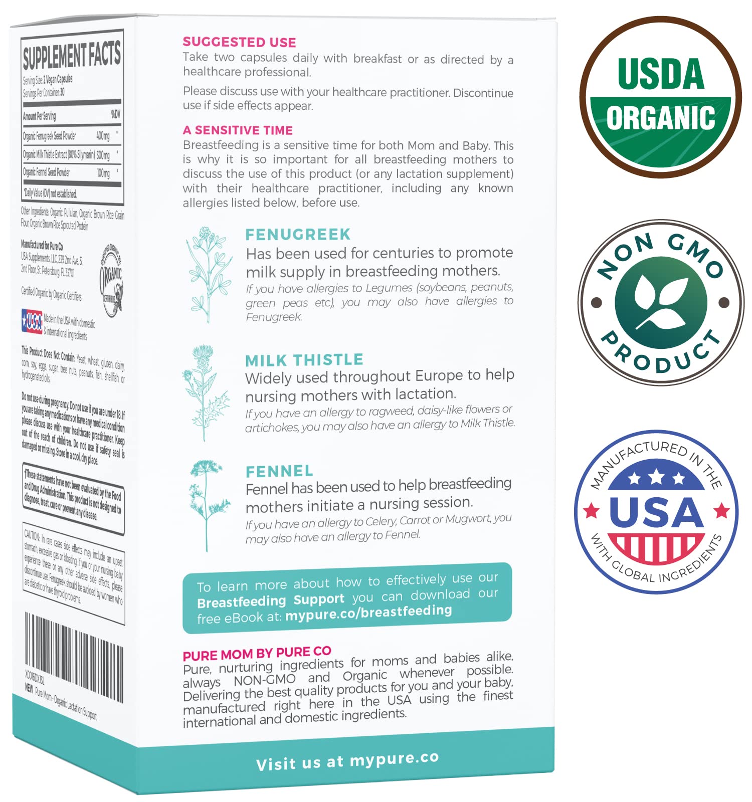Milk thistle herb in organic lactation capsules