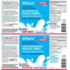 Back nutrition facts panel of Milkaid bottle