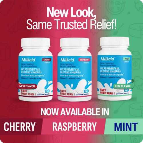Milkaid chewable tablets taken before dairy meals for convenience