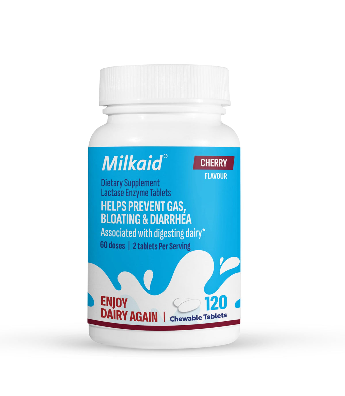 Milkaid Lactase Enzyme Chewable Tablets Cherry – 120 tablets