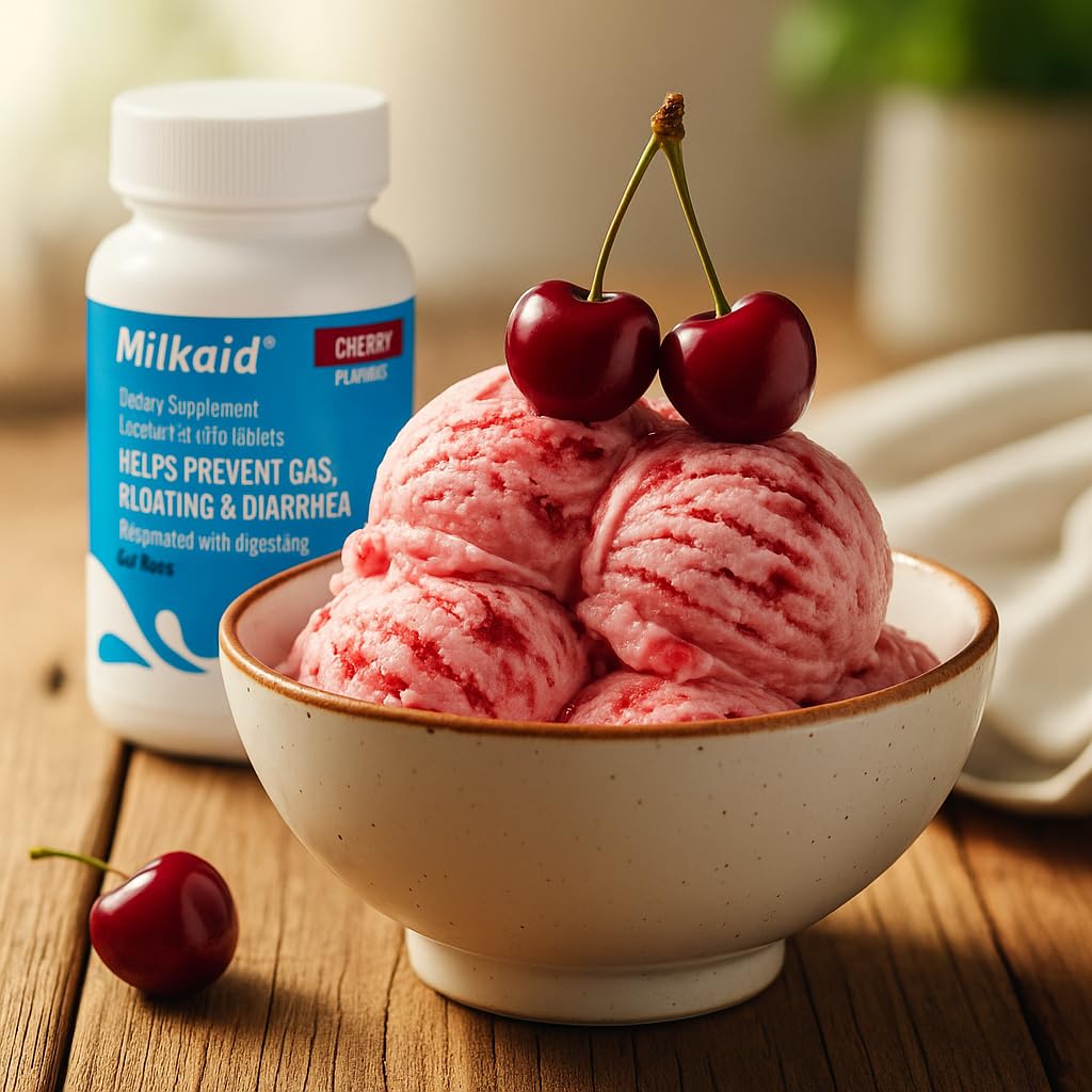 Milkaid packaging showing lactase enzyme chewables for dairy digestion