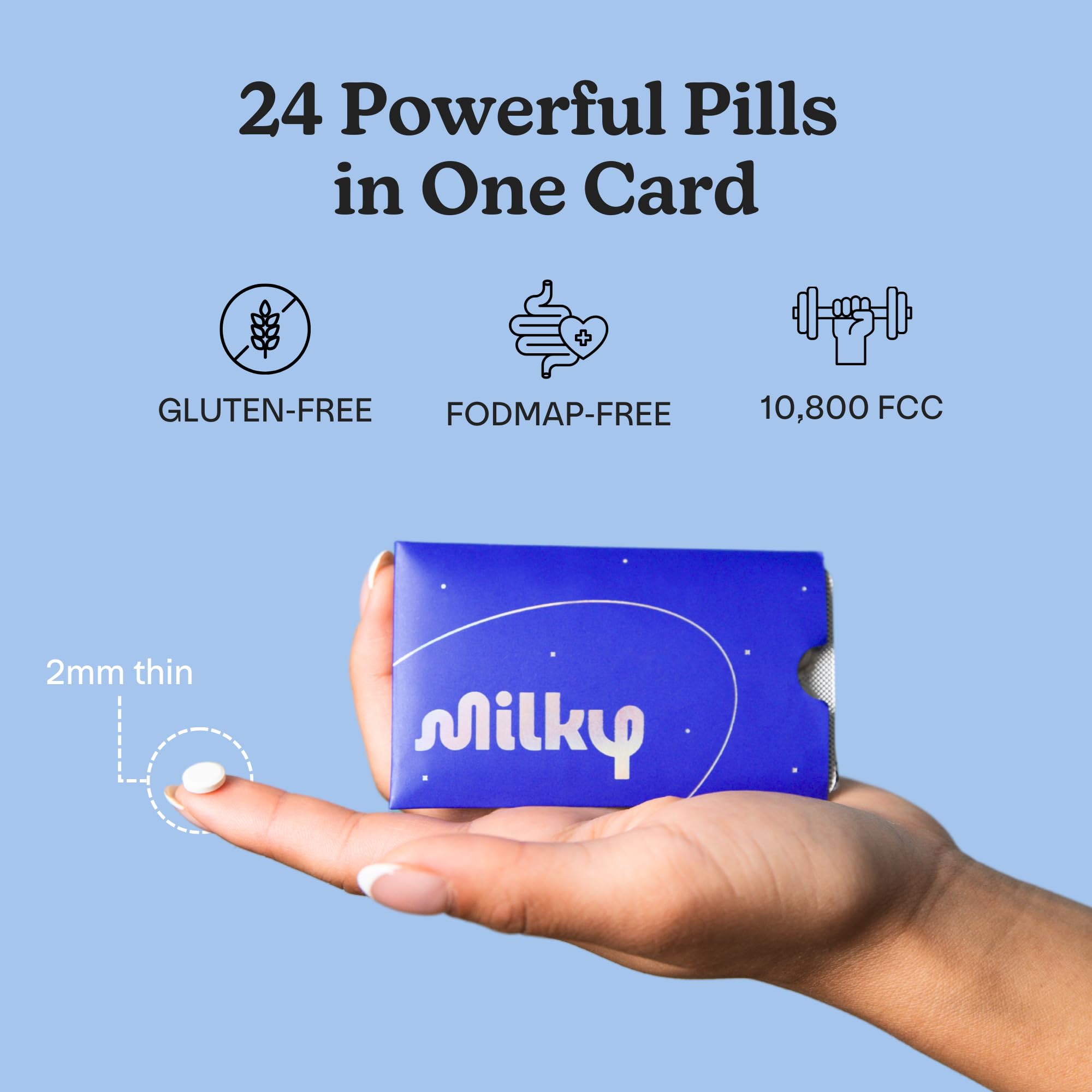 Two credit-card sized sleeves included with Milky Lactose Intolerance Pills
