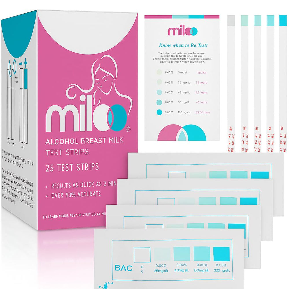 Miloo 25 Alcohol Test Strips for Breastmilk kit box
