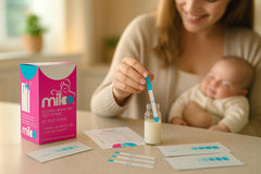 Close-up of breastmilk alcohol test strips with gradient color guide