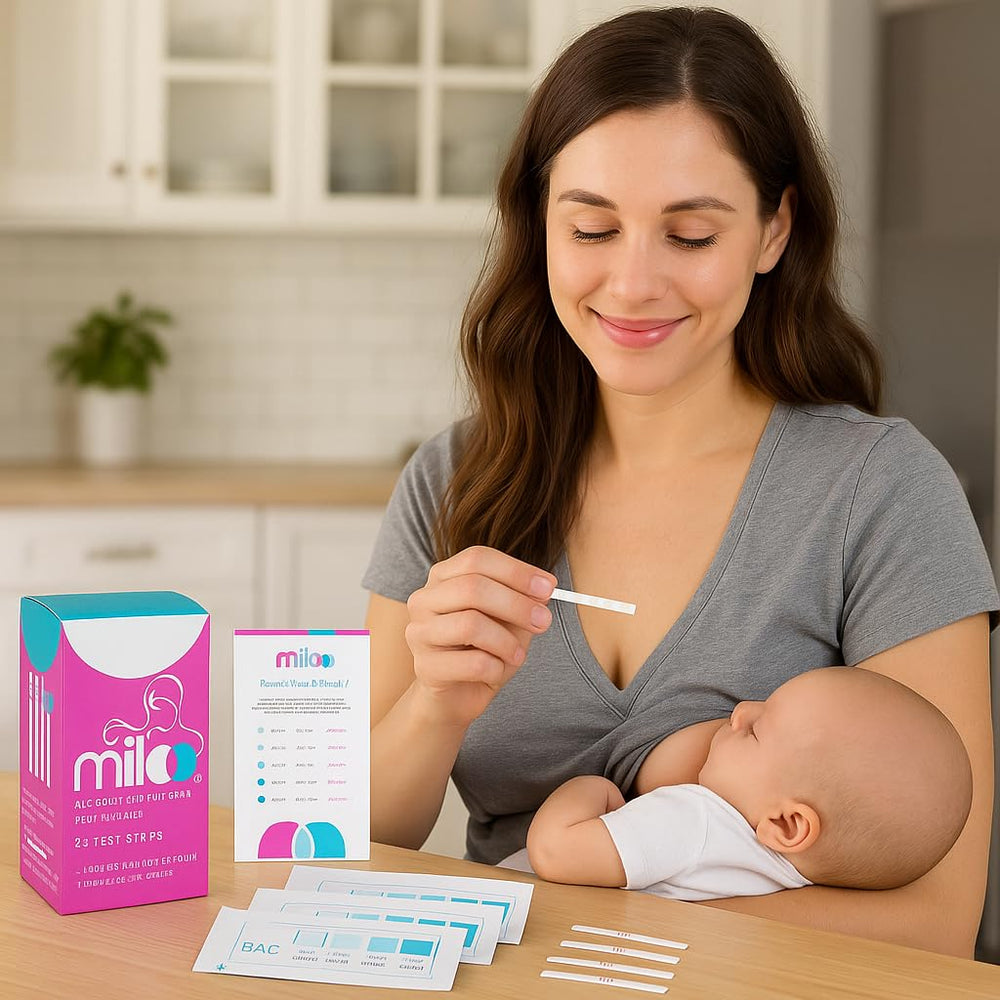 Moms testing breastmilk using Miloo alcohol strips