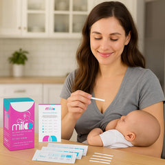 Moms testing breastmilk using Miloo alcohol strips