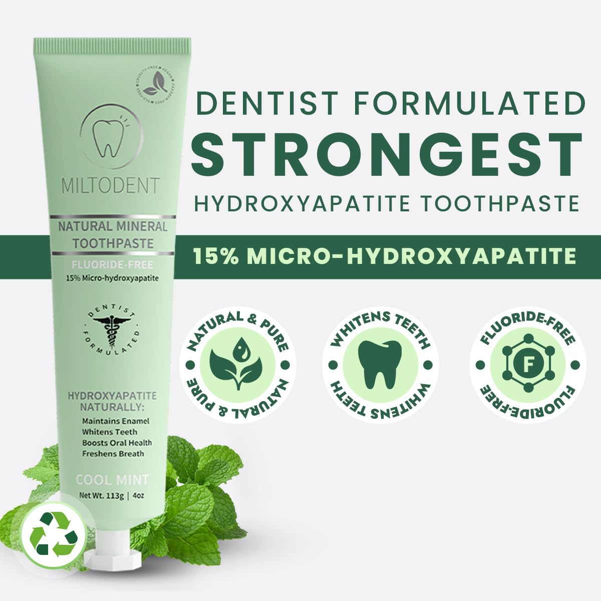 Toothbrush applying foam-free MILTODENT toothpaste