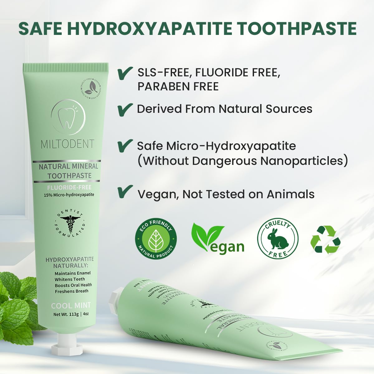 Vegan, gluten-free toothpaste suitable for adults and children