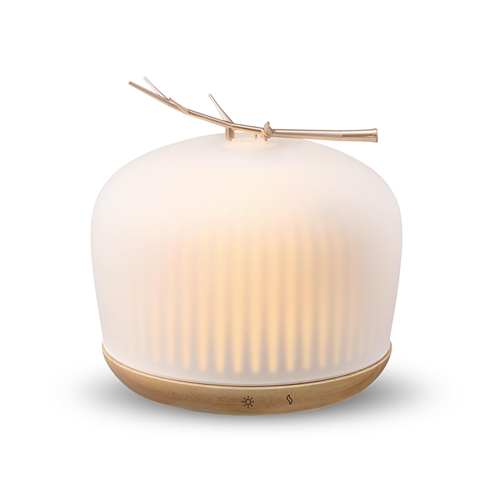 Mimicat diffuser: 230ml glass diffuser with white frosted glass dome and wooden base