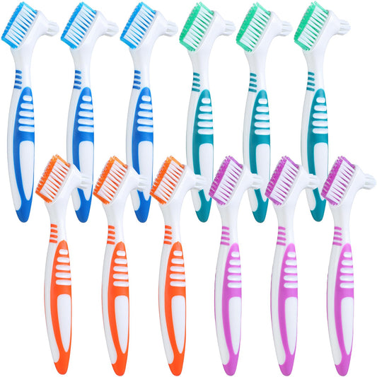 Mimorou 12-piece denture brush set in blue, green, purple, and orange