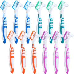 Mimorou 12-piece denture brush set in blue, green, purple, and orange