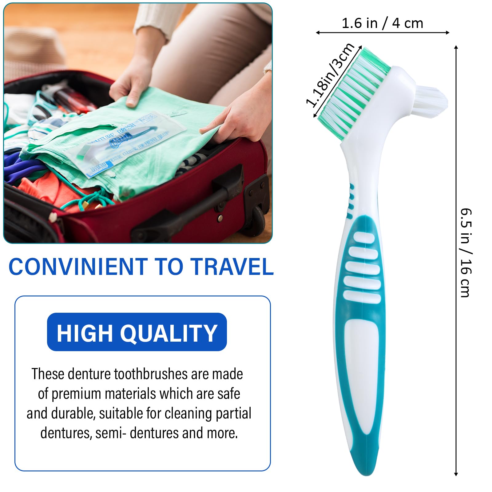 Double-sided denture brush head with multi-layer bristles