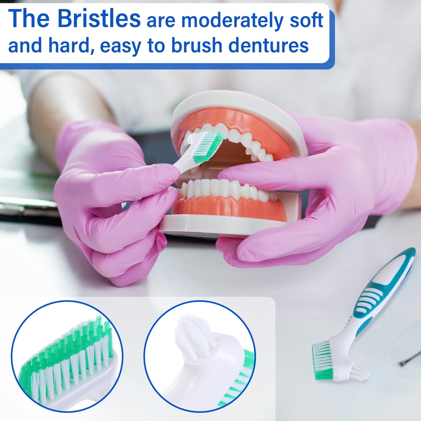 Ergonomic non-slip handle on a denture brush