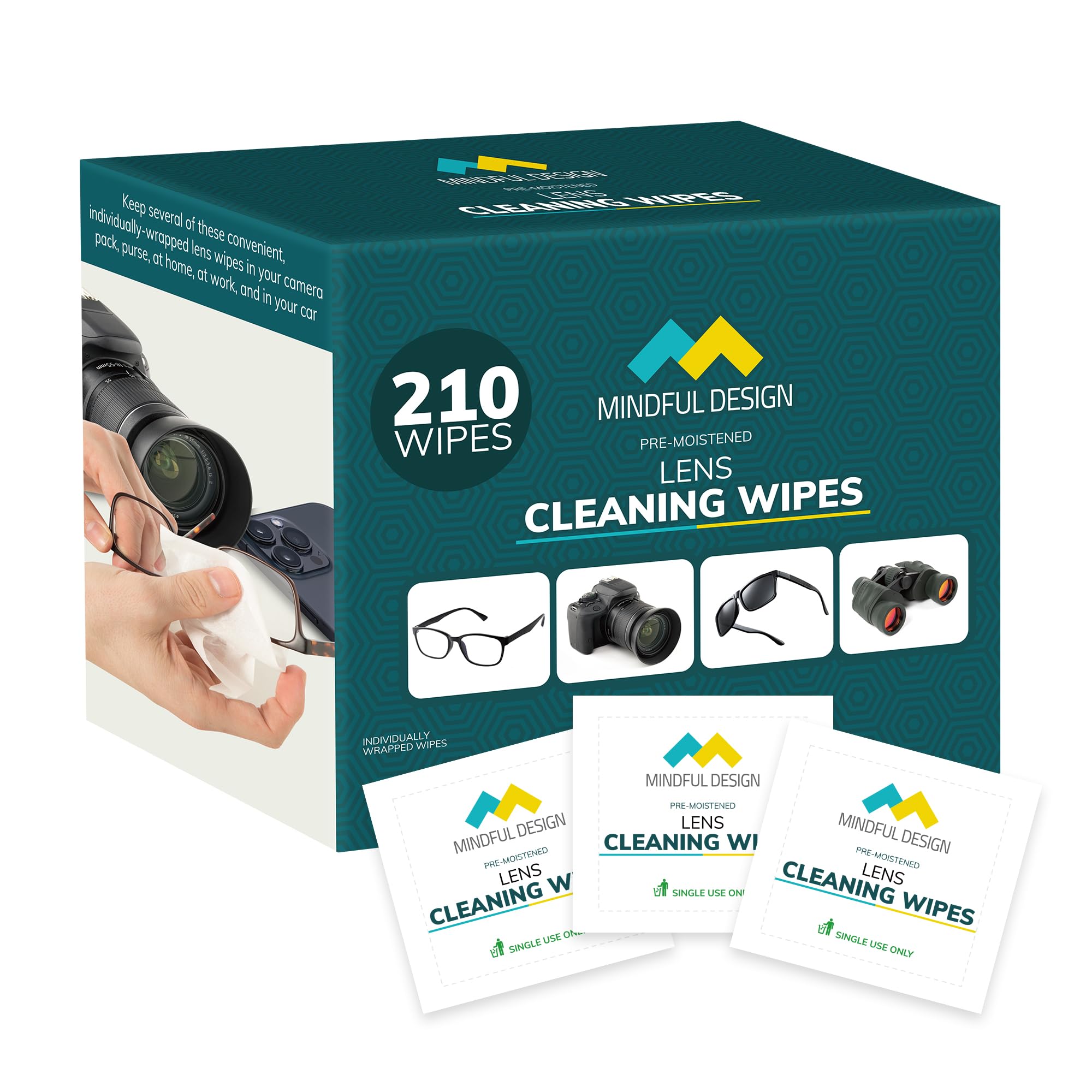 Box of Mindful Design Lens Cleaning Wipes 210-count